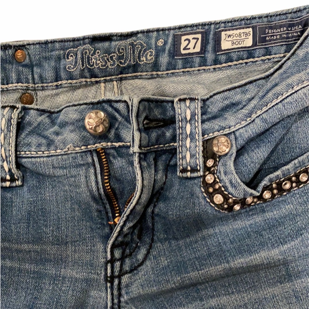 Miss Me Low Rise Skinny Bootcut Rhinestone Jeans - Picture 4 of 16